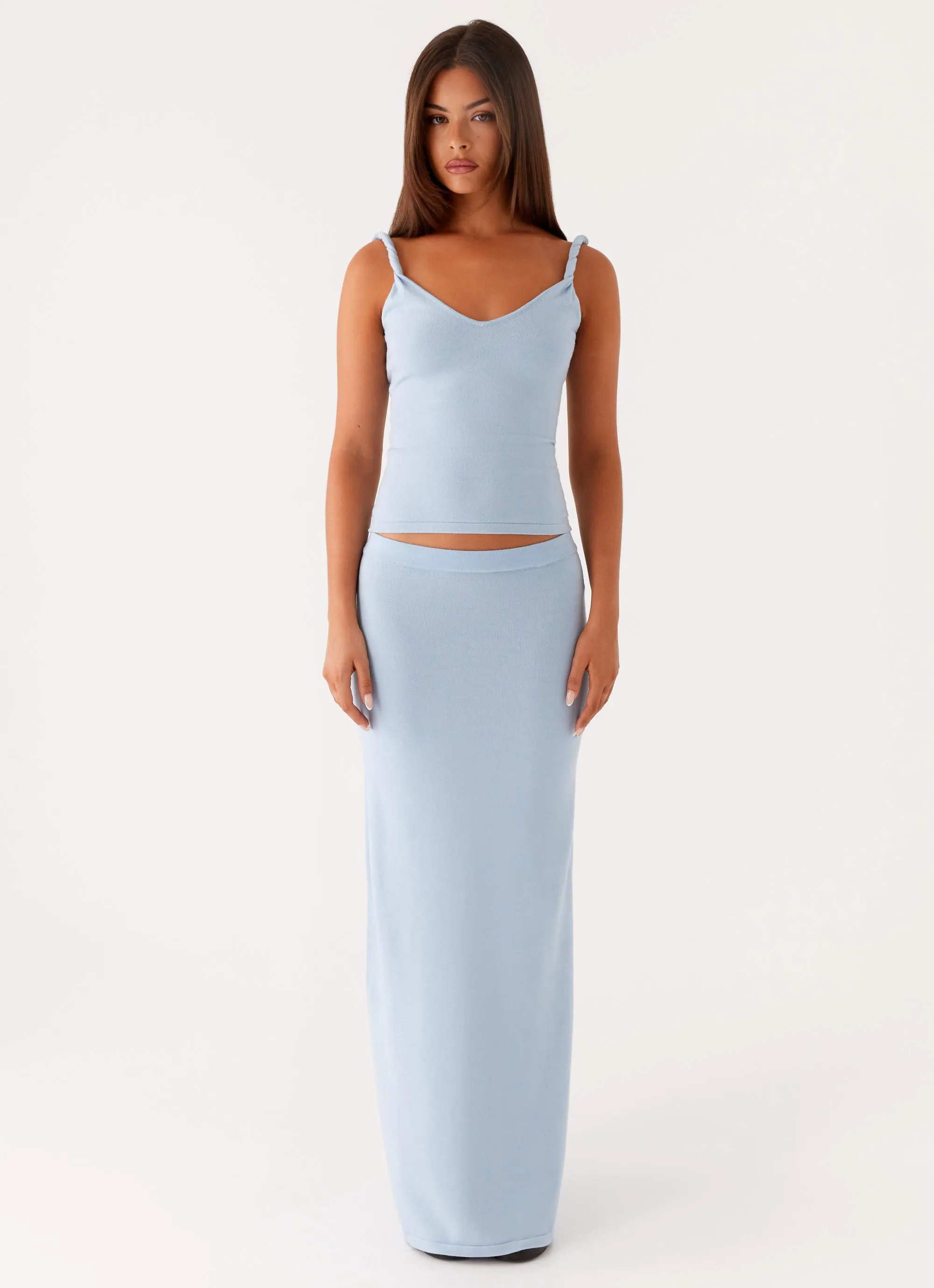 Pleated design Anastasia Knit Maxi Skirt - Blue