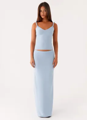 Pleated design Anastasia Knit Maxi Skirt - Blue