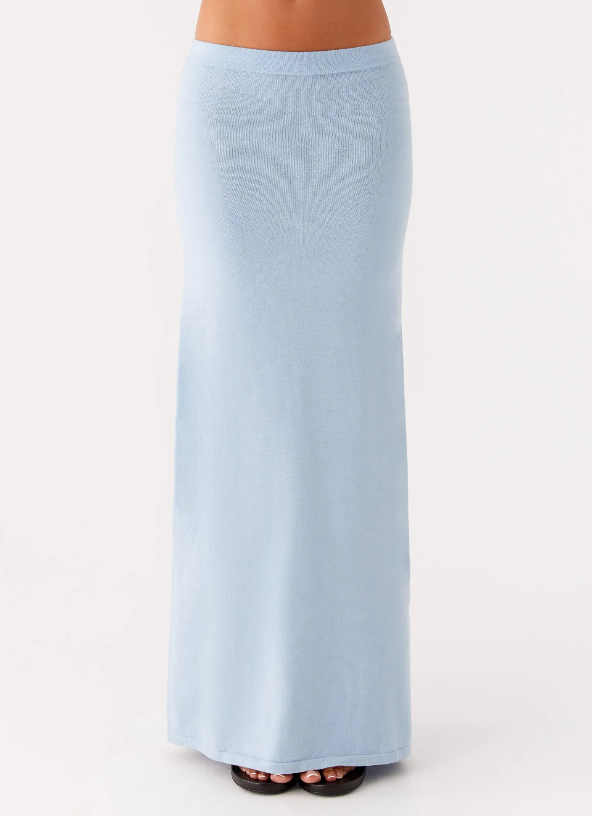 Anastasia Knit Maxi Skirt - Blue Detachable Detail Feminine Charm
