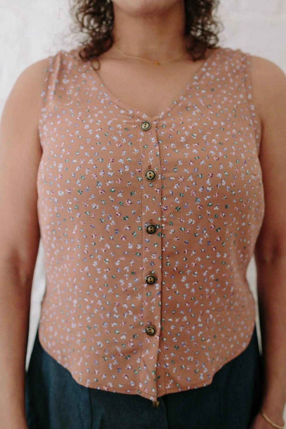 Aviva Top in Faun Floral DoubleLayered Neckline