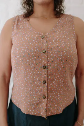 Aviva Top in Faun Floral DoubleLayered Neckline