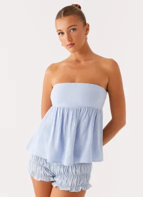 Cassie Tube Top - Blue Double Layered Hem