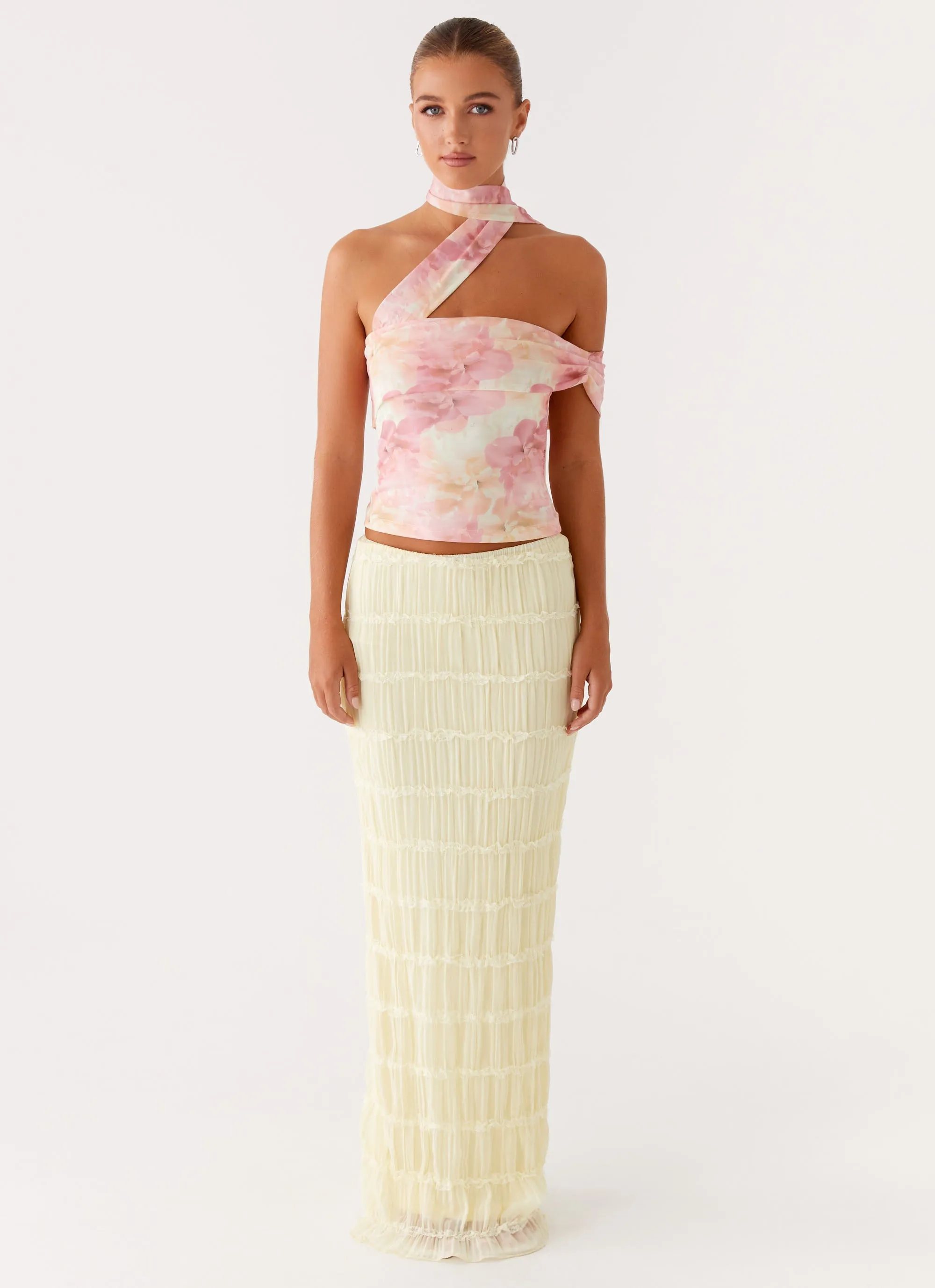 MoistureWicking Printed Blouse Christal Scarf Top - Floral Print