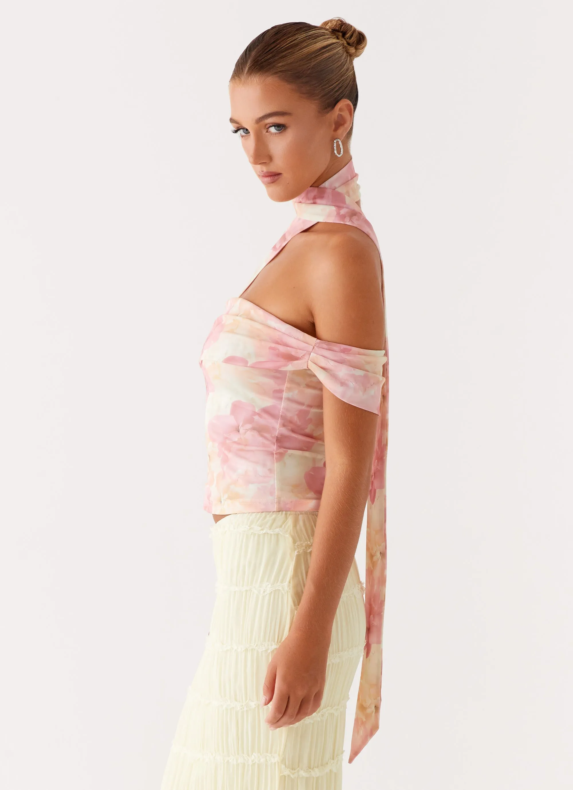 Comfortable clothing Flowing Design Christal Scarf Top - Floral Print