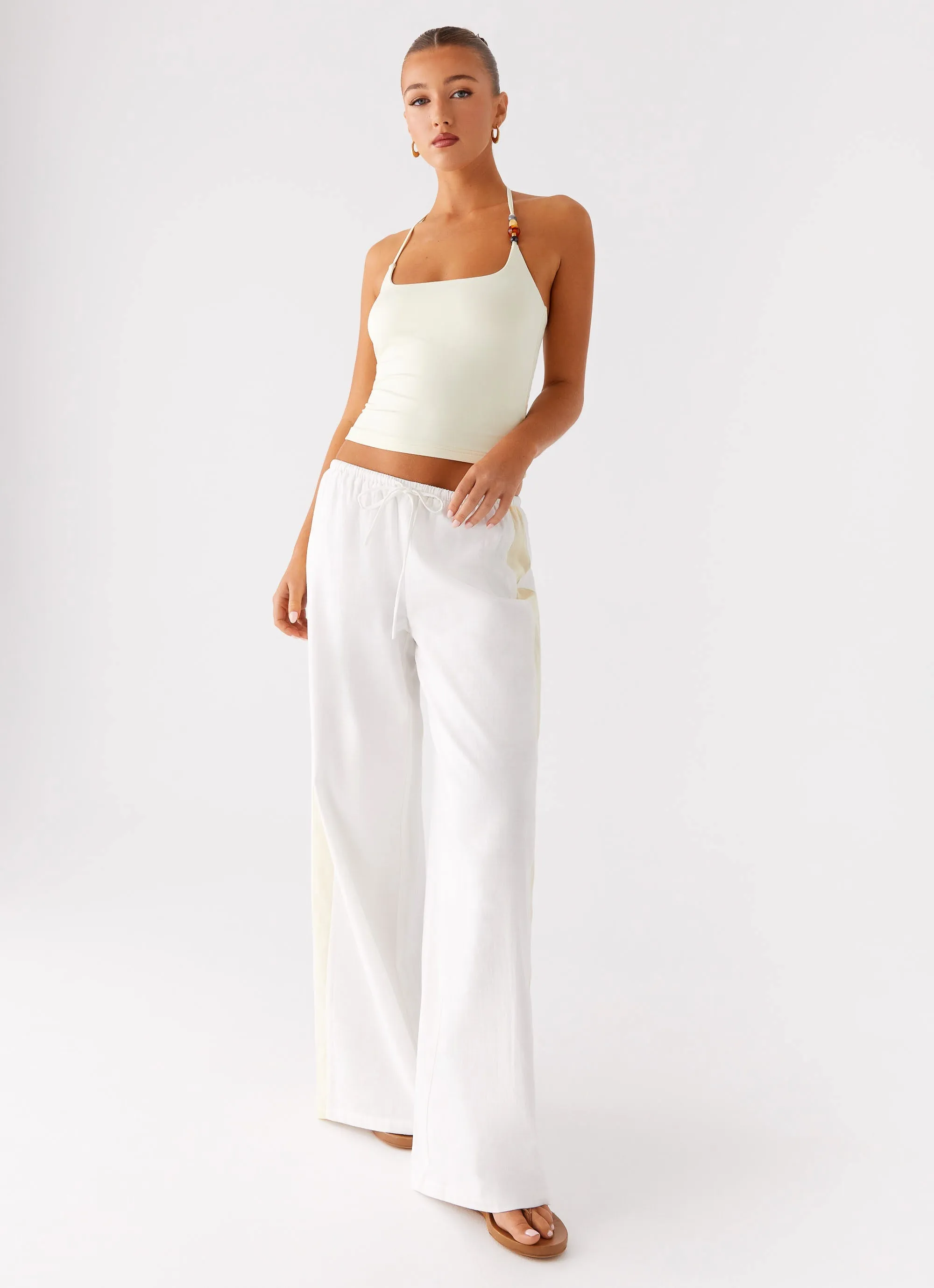 Oska Drawstring Pants - White Active Stretch