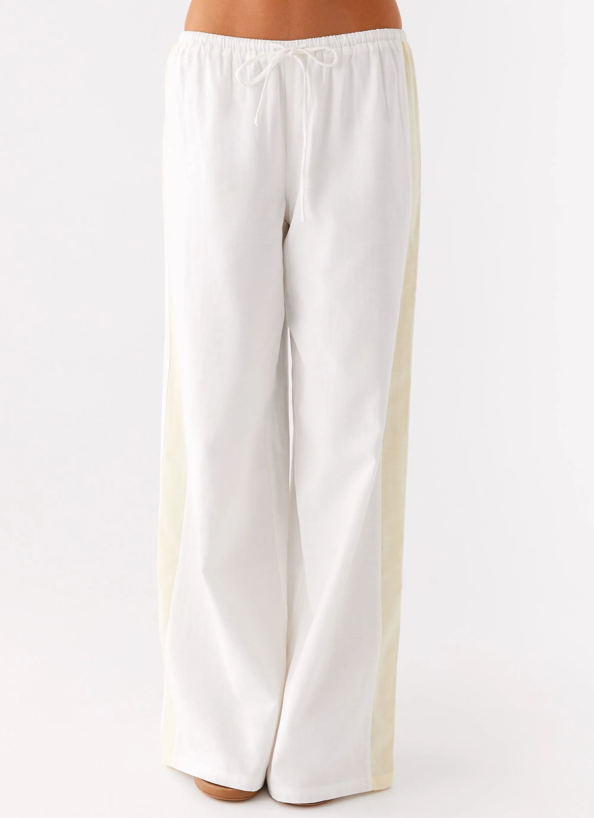 Oska Drawstring Pants - White Comfort Stretch Recycled Polyester Blend