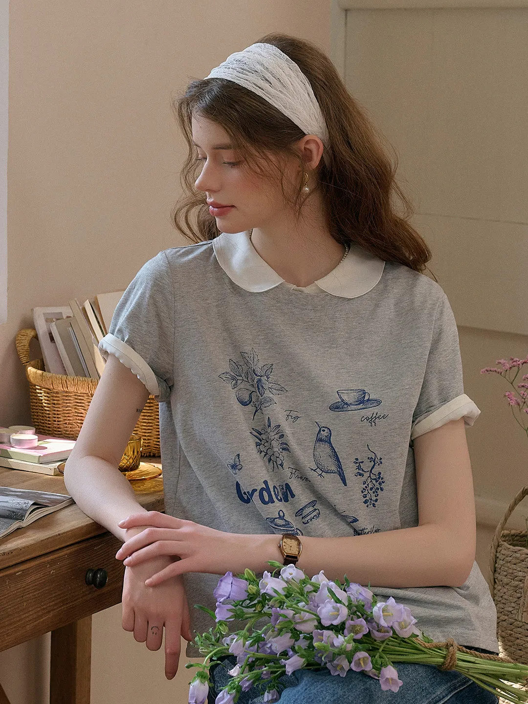 UniversalFit AntiStaticFabric Rory Round Neck Vintage Pattern T-shirt