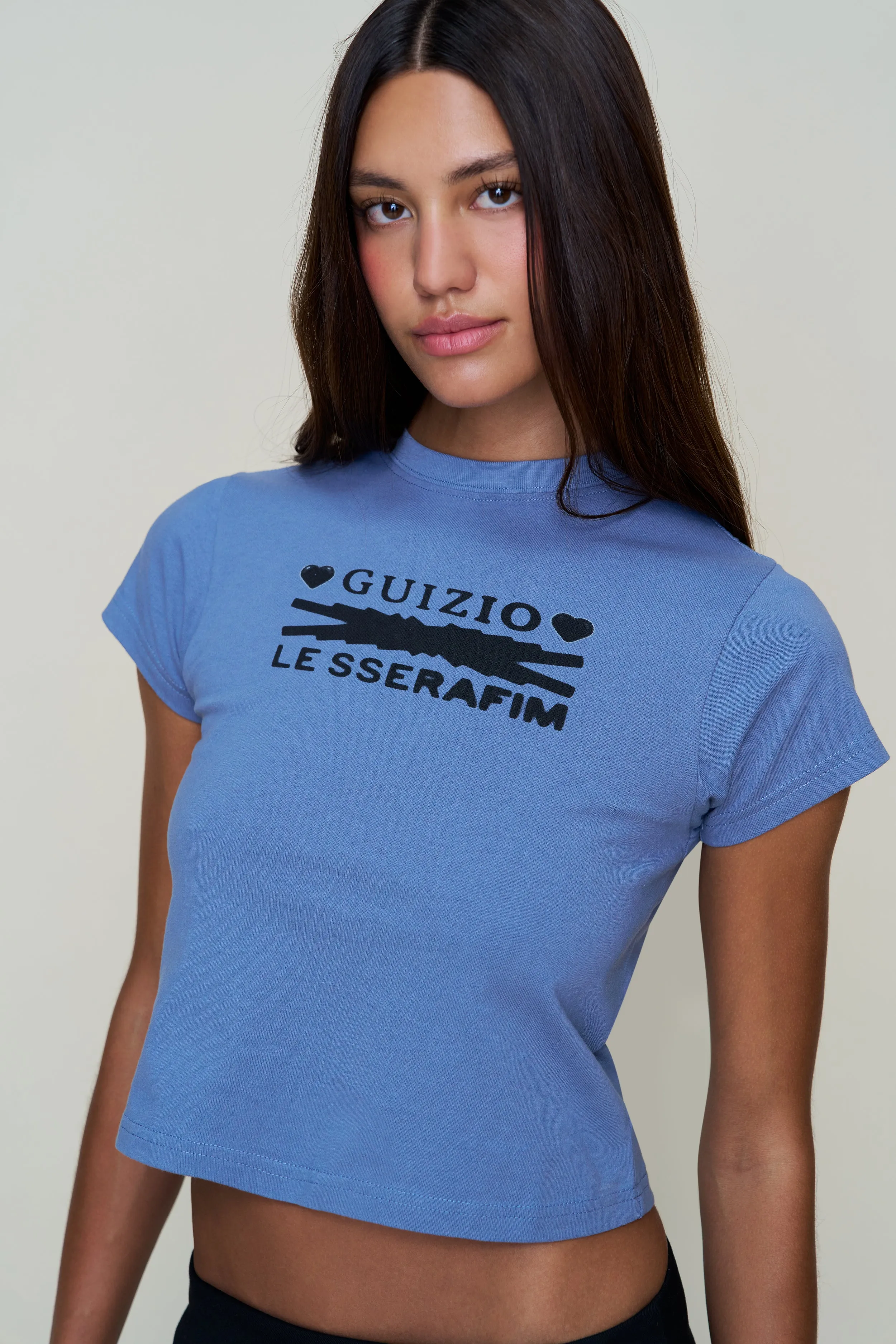 Asymmetrical hem Self Fabric Tie Hearts Tee