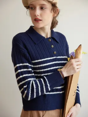 Quick Dry Material ??Final Sale??Davian Striped Blue Polo Knit Top