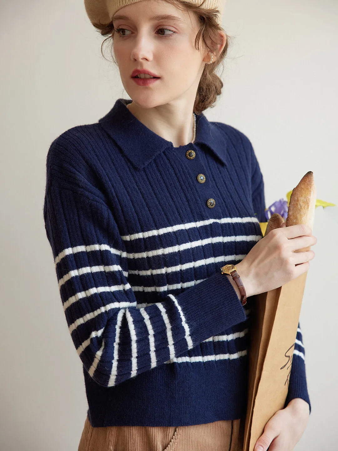 Lightweight pullover ??Final Sale??Davian Striped Blue Polo Knit Top