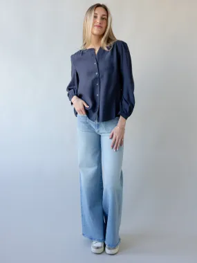 Microfiber Blended Fabric Circular Knit Technique Elsbeth Navy Blouse