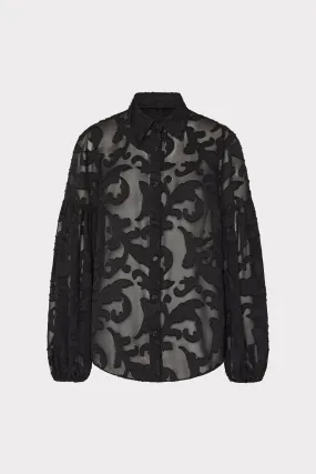 Soft Touch Fabric Scroll Burnout Button Up Top