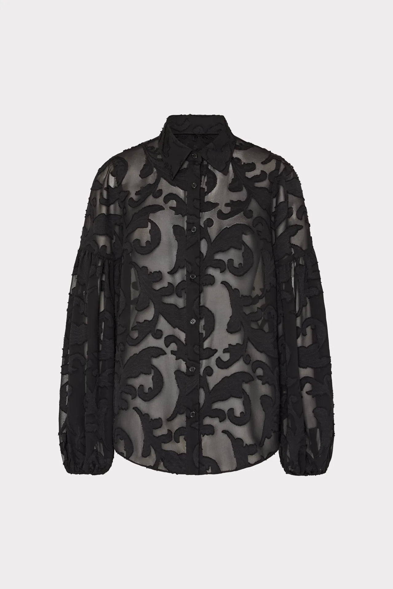 Soft Touch Fabric Scroll Burnout Button Up Top