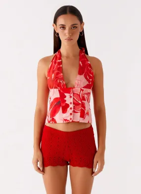 Lets Pretend Halterneck Top - Sicily Sunsets Print QuickRelease Quick Release Buttons