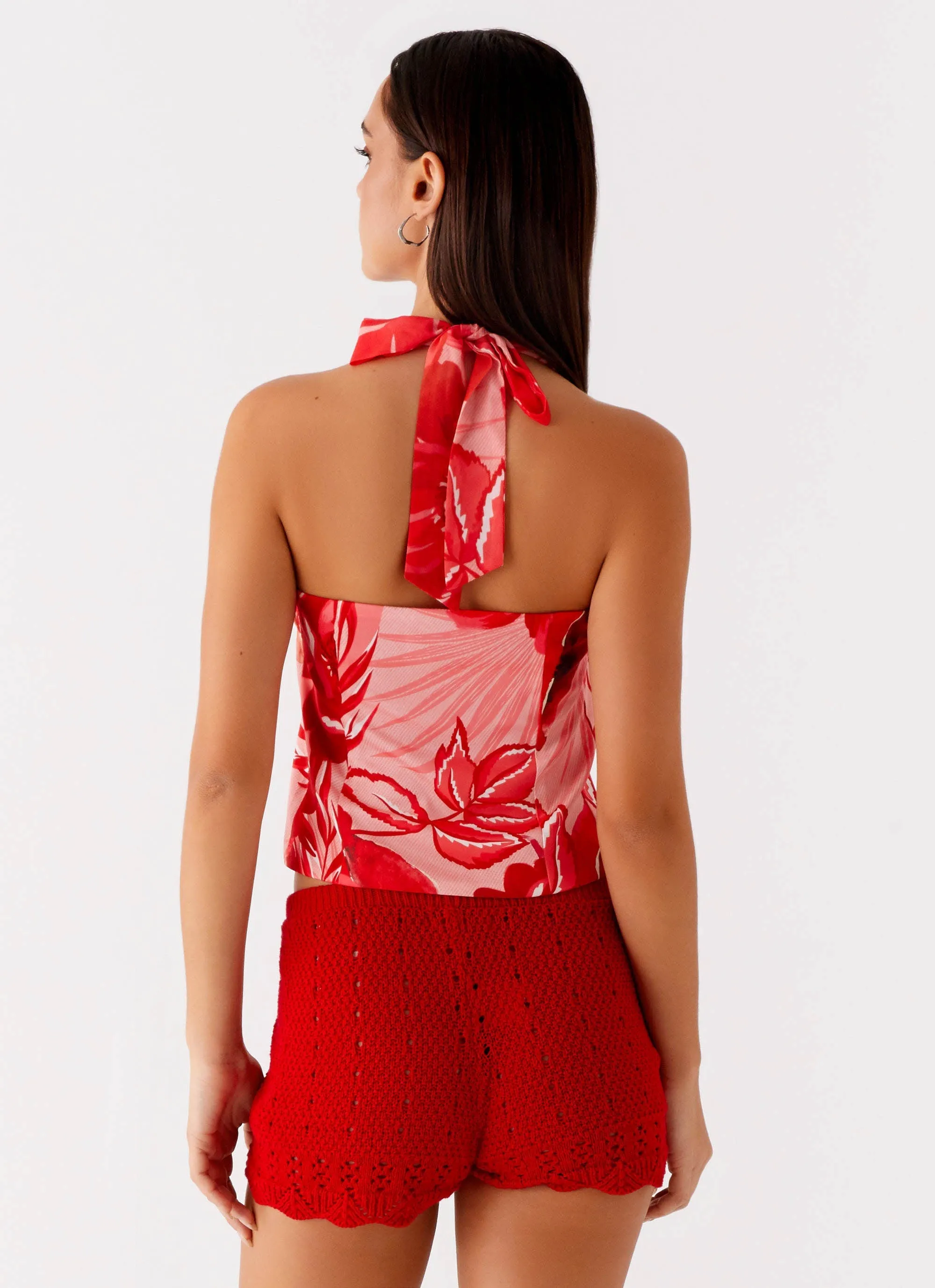 Cozy Fit Lets Pretend Halterneck Top - Sicily Sunsets Print