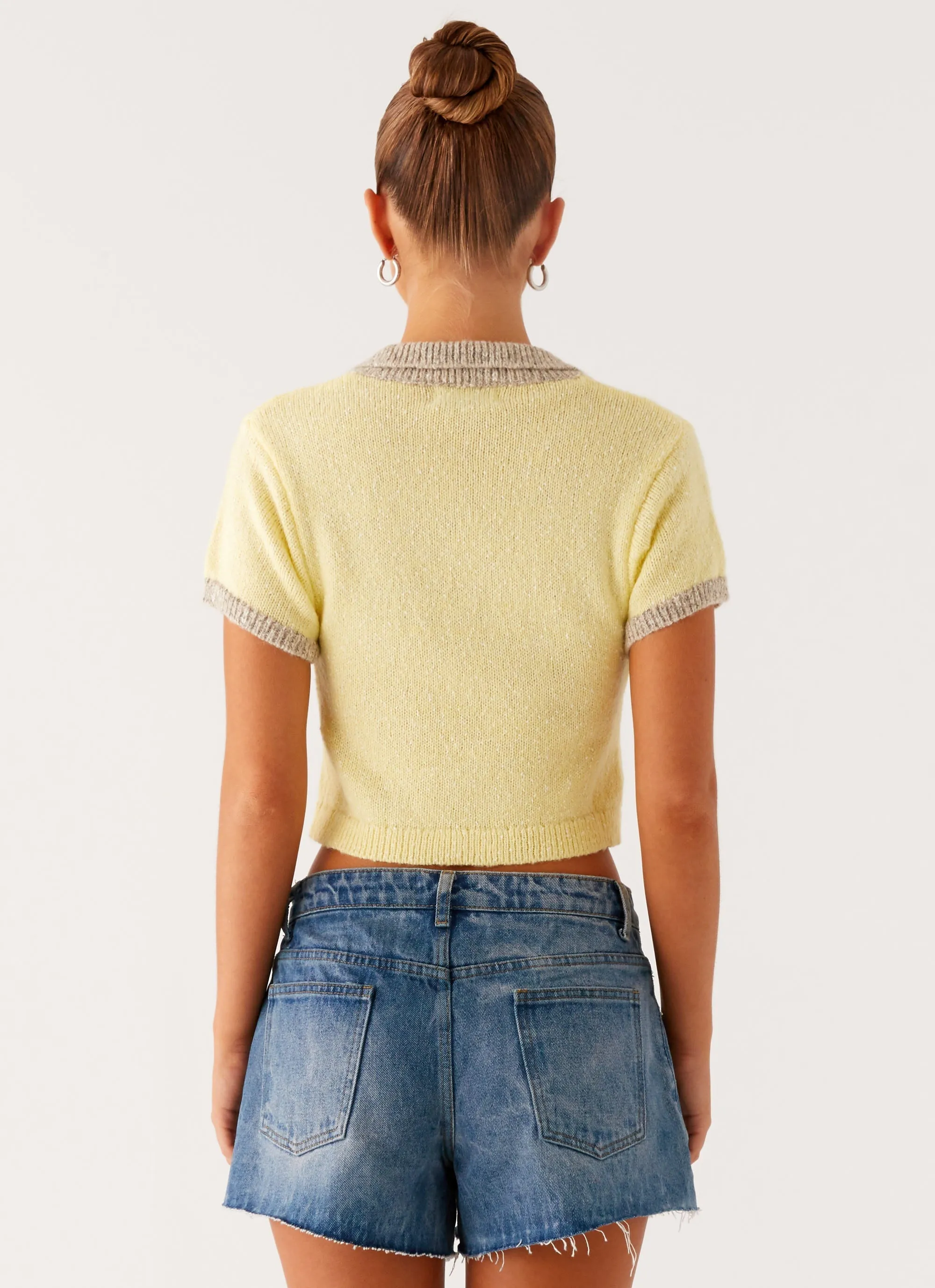DoubleLayered Neckline Zero Waste Production Label Walsh Knit Polo Top - Yellow