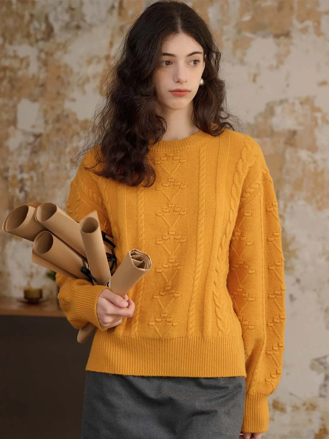 ??Flash Sale??Leah Solid Cable Knit Drop Shoulder Sweater AntiPilling