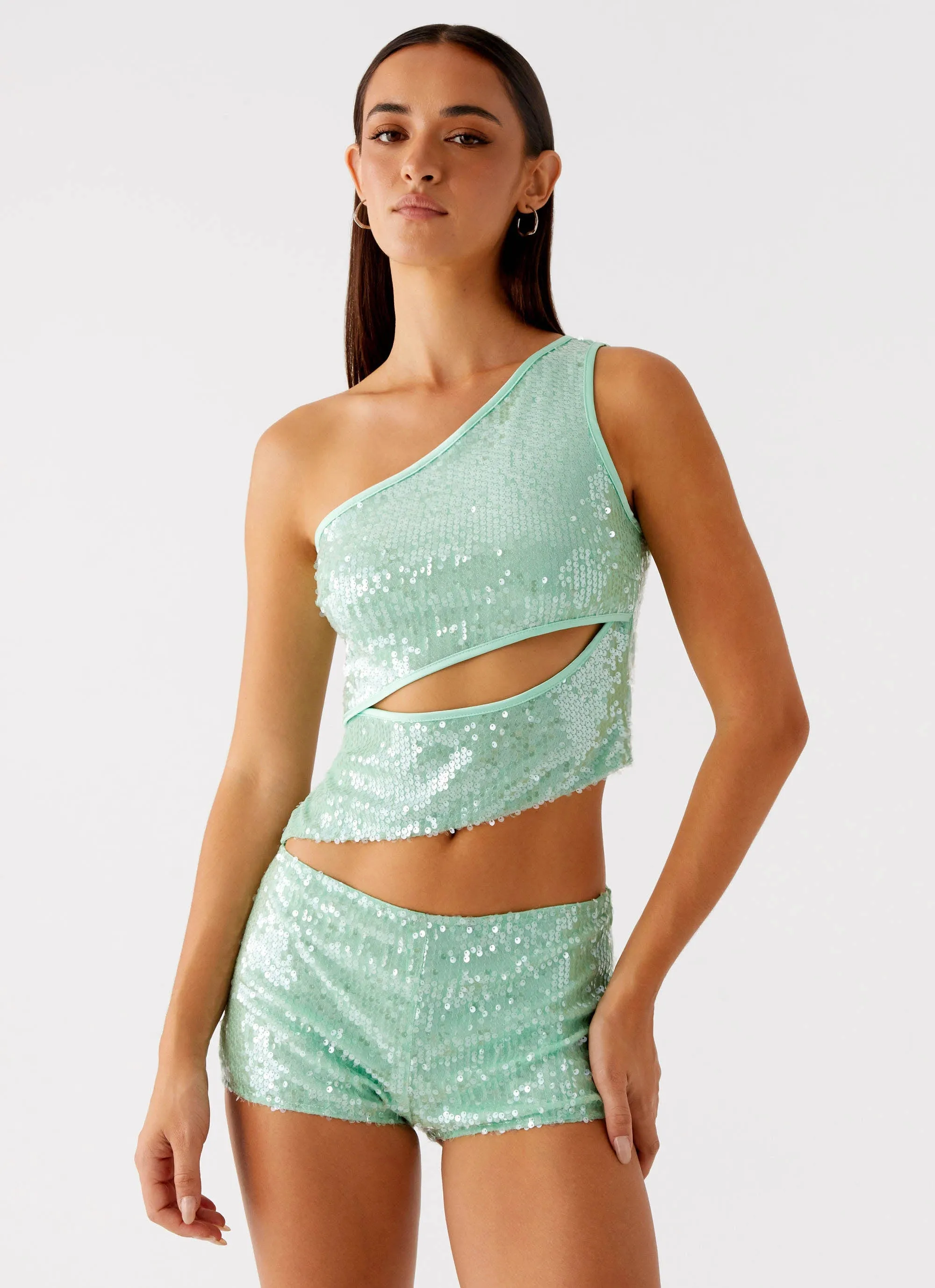 Sporty Sweatshirt Travis Sequin Top - Sage