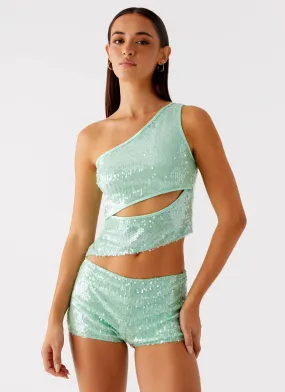 Sporty Sweatshirt Travis Sequin Top - Sage