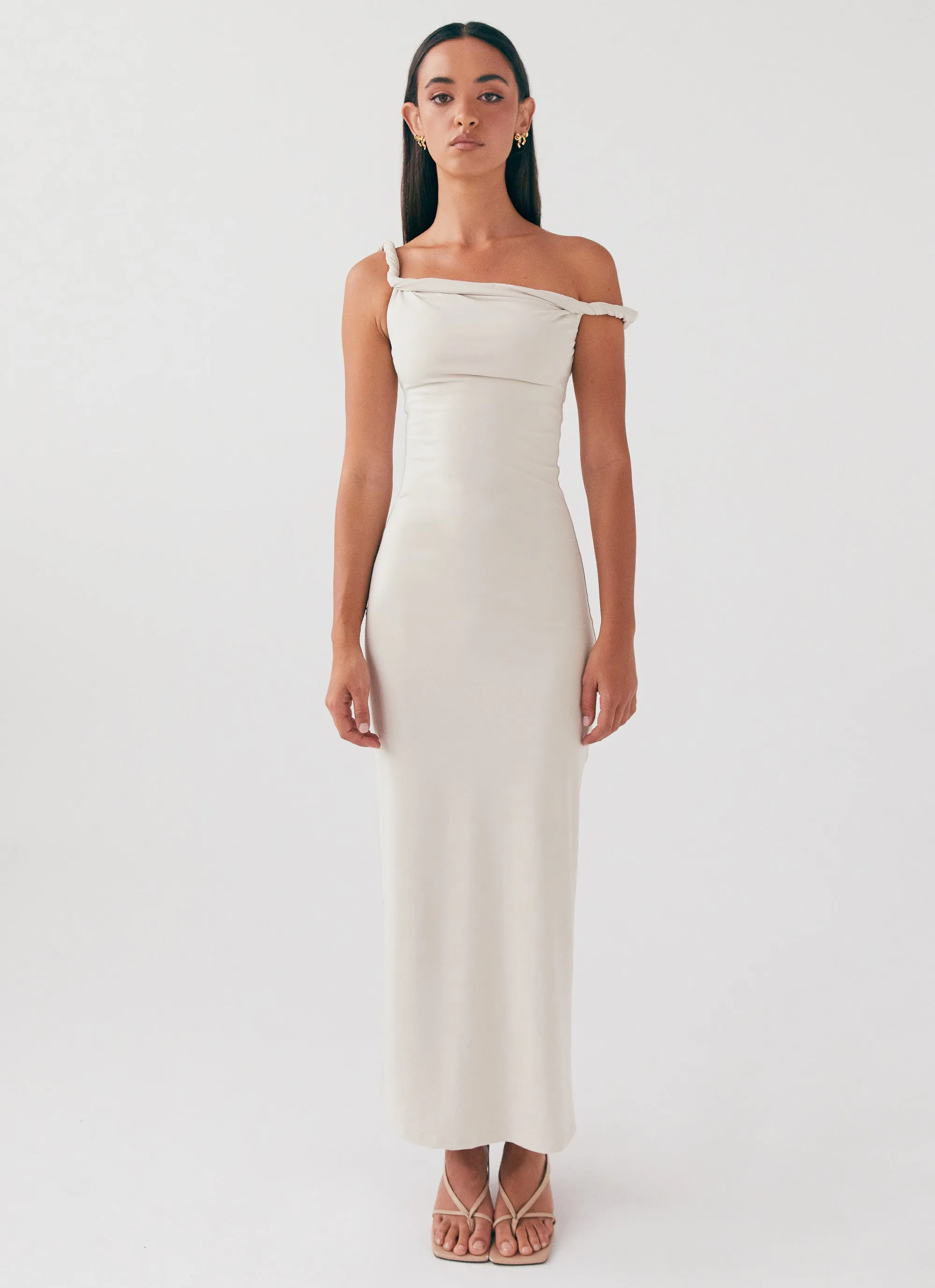 Heart Tone Arabella Twist Shoulder Maxi Dress - Beige