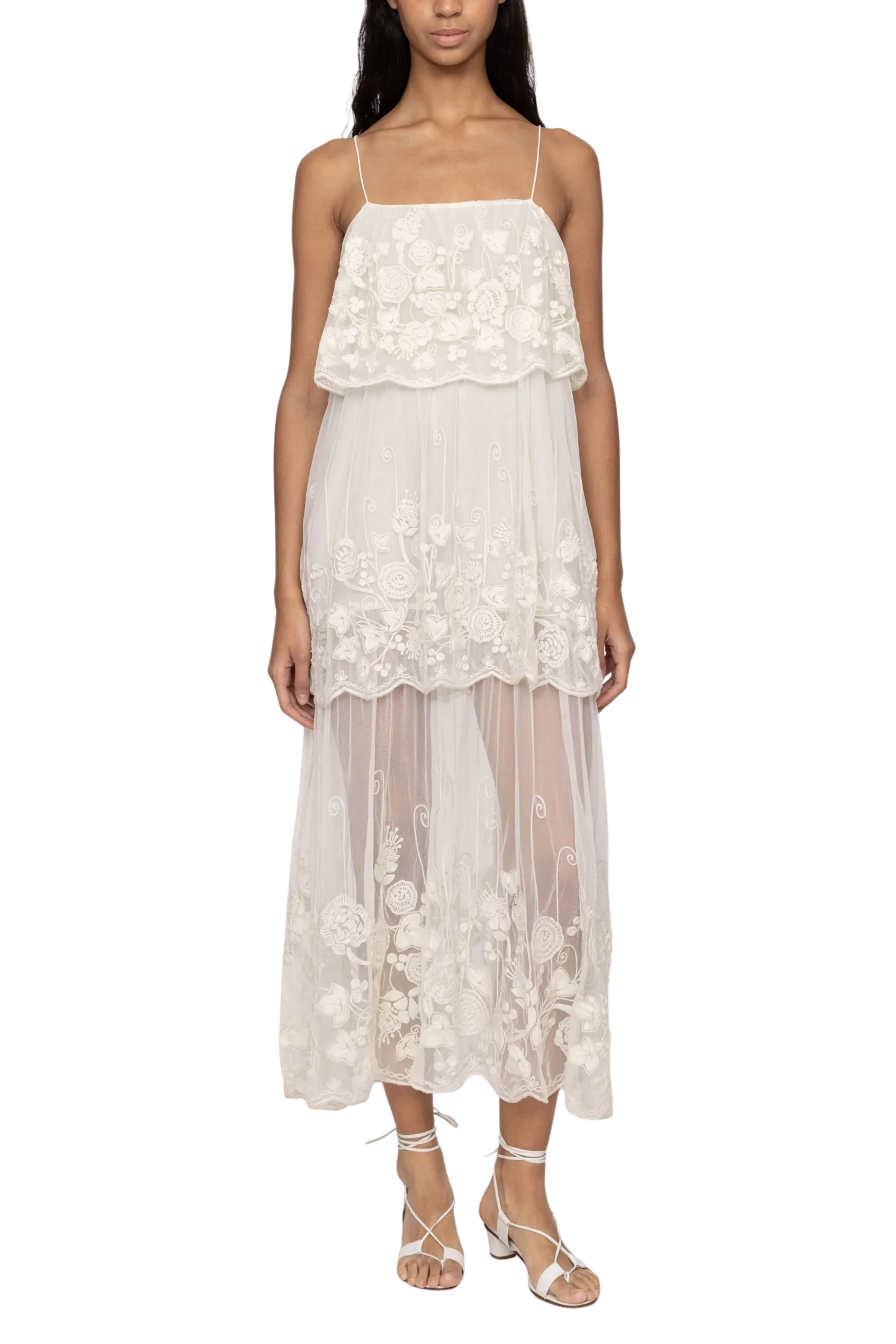 Versatile Edge Arielle Lace Tank Tiered Midi Dress