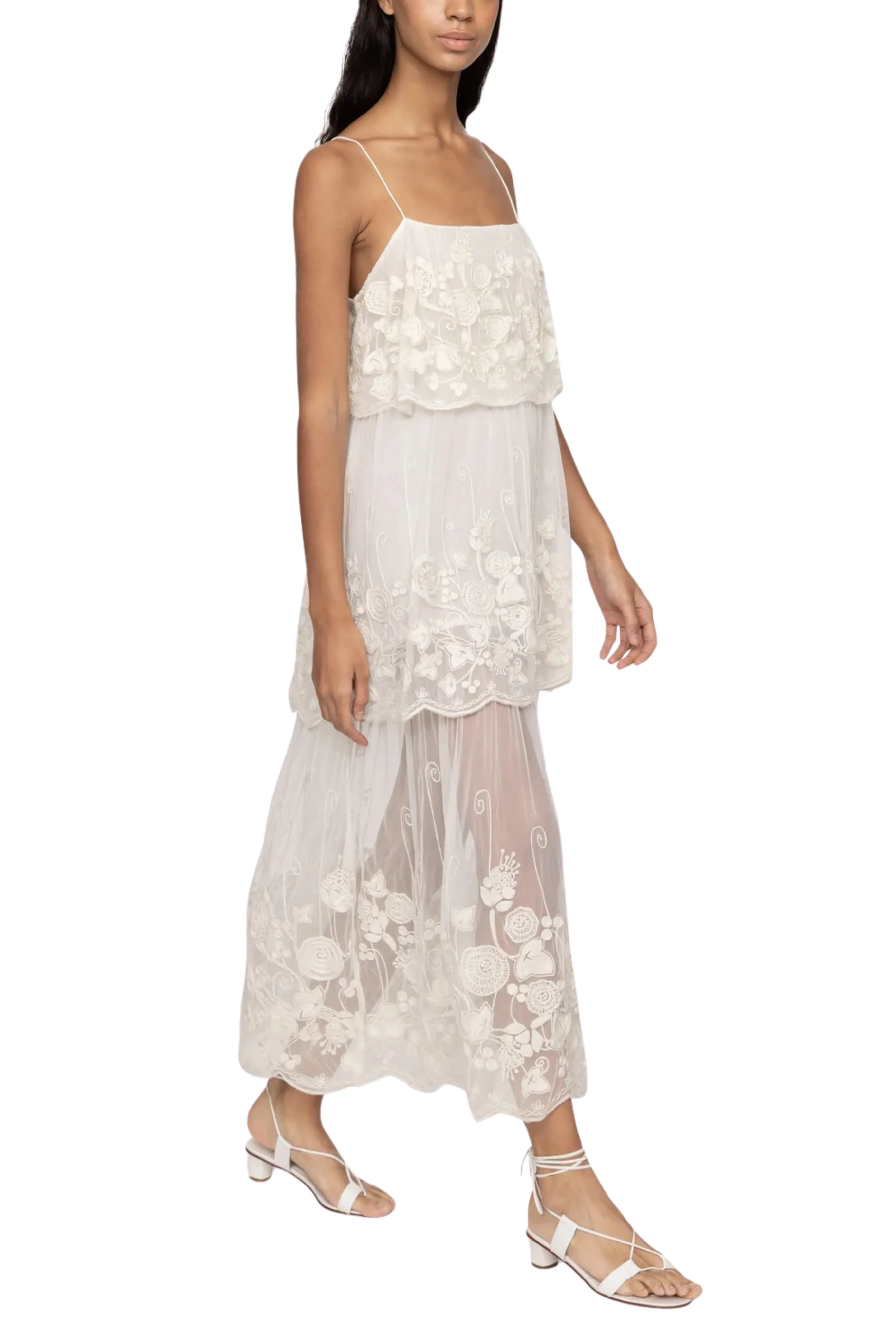 Arielle Lace Tank Tiered Midi Dress Cool Elegance Trend Glow