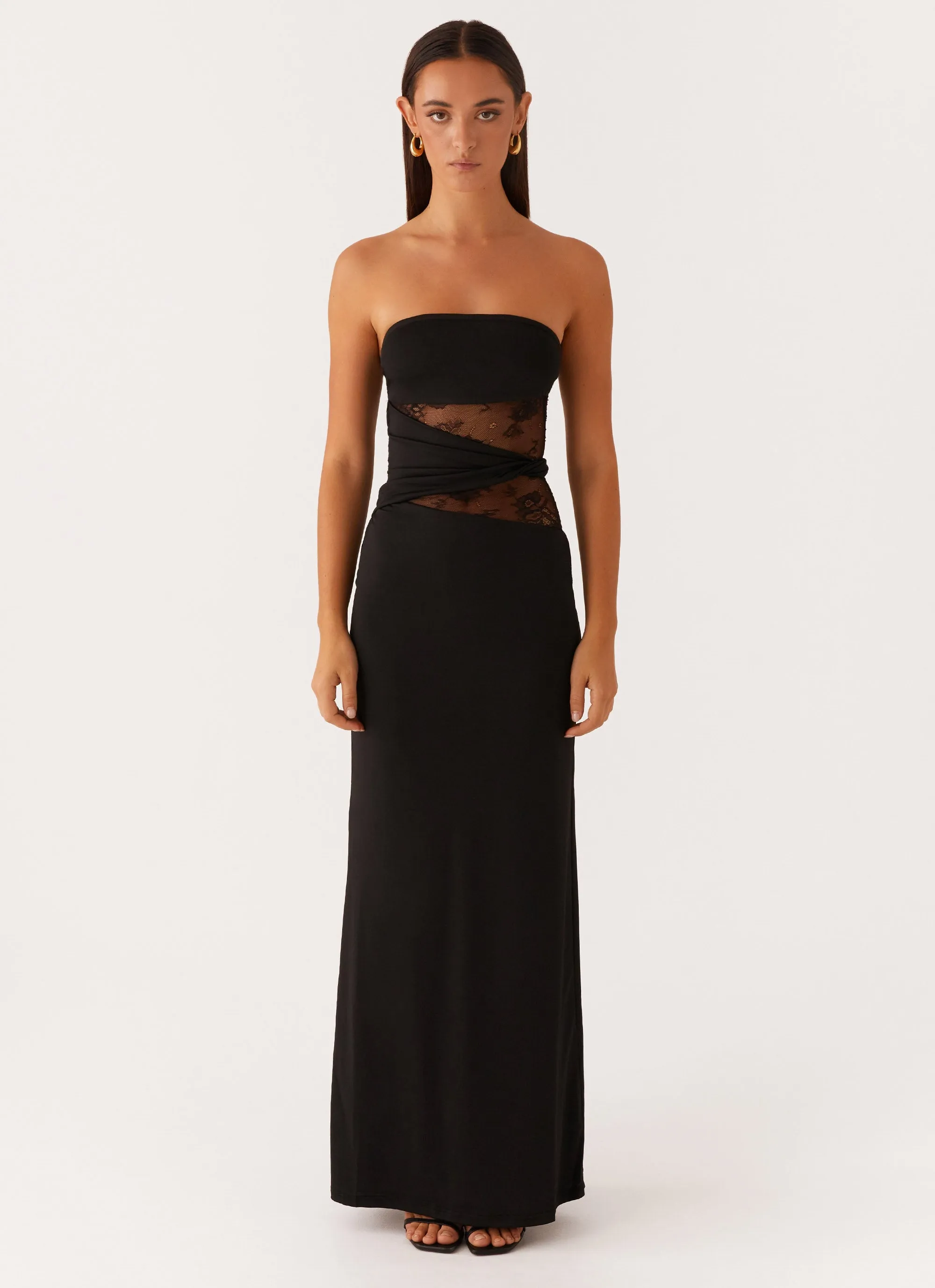 Sophisticated Edge Soft Vibe Karma Strapless Maxi Dress - Black