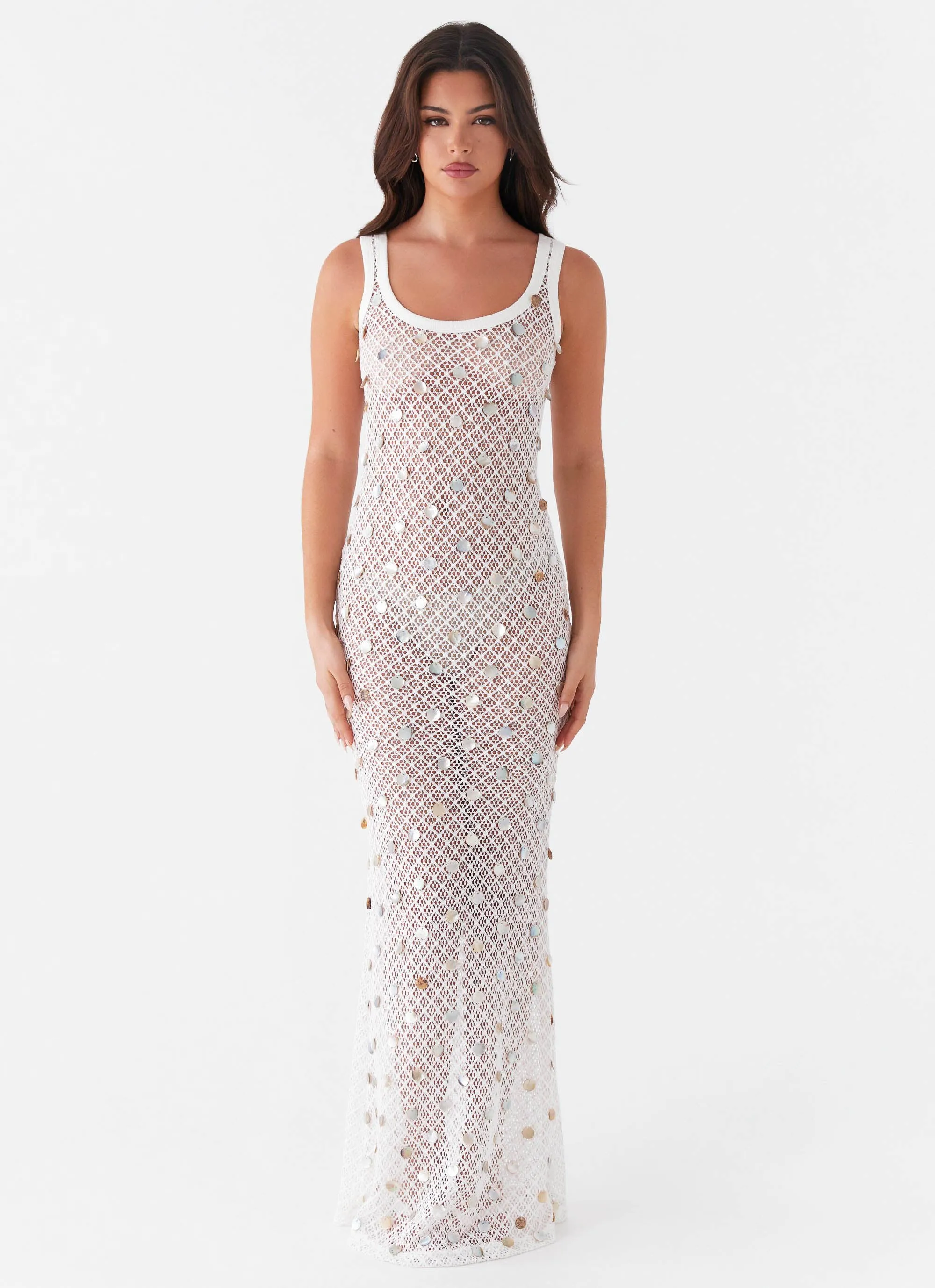 Penida Shell Knit Maxi Dress - White Chic Layering