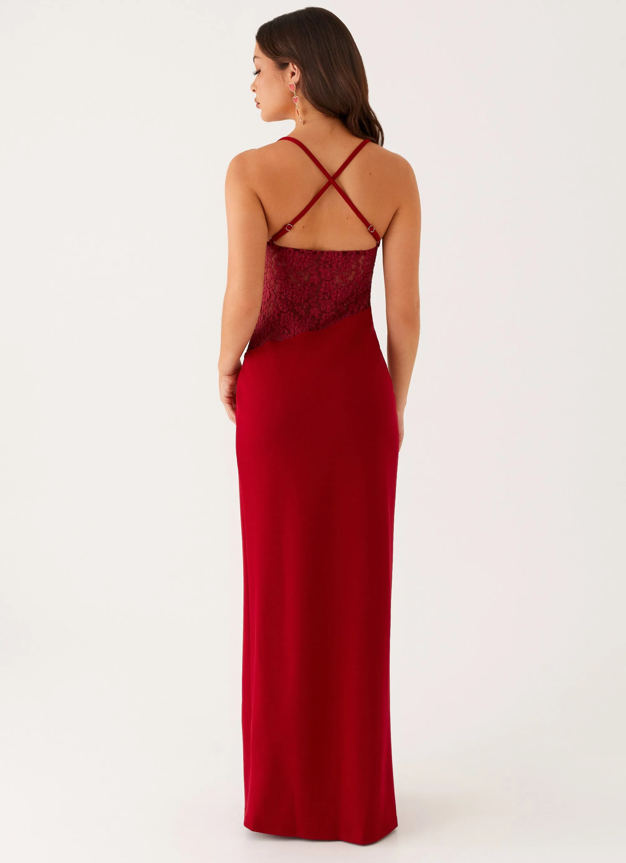 Heartbreaker Maxi Dress - Deep Red Night Mood Lace Soft
