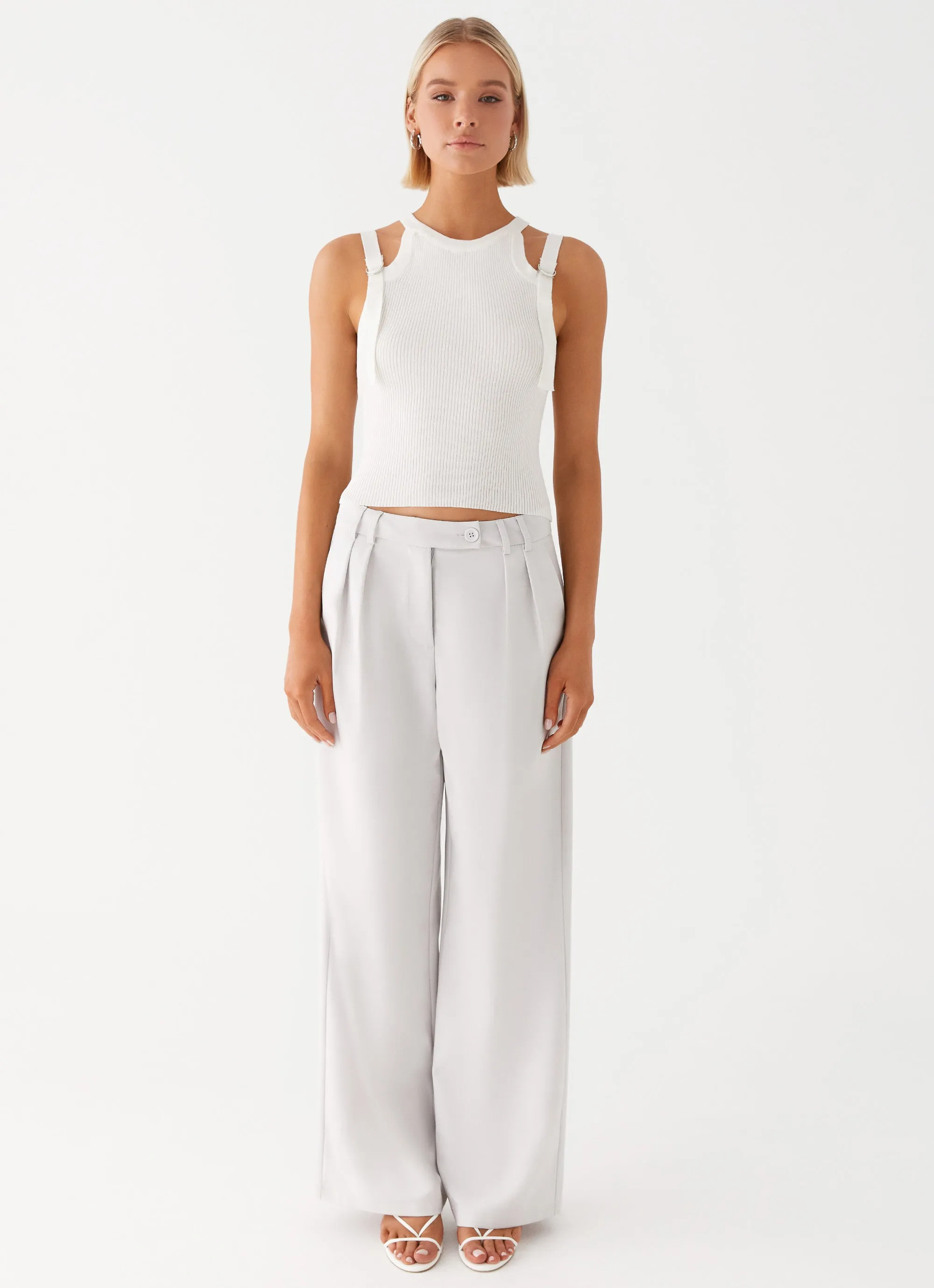 Non Slip Waistband Asha Low Rise Pants - Ivory