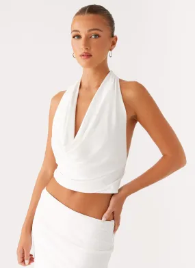 Ashi Cowl Top - White Flatlock stitching Midweight Four Way Stretch