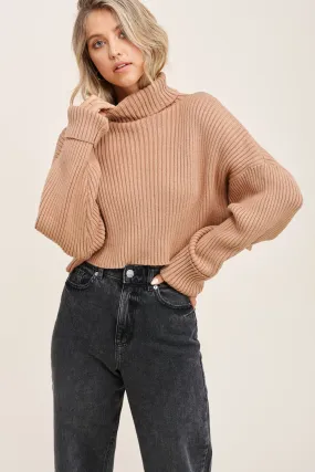 Contrast Stitch Aspen Turtleneck Sweater - Camel