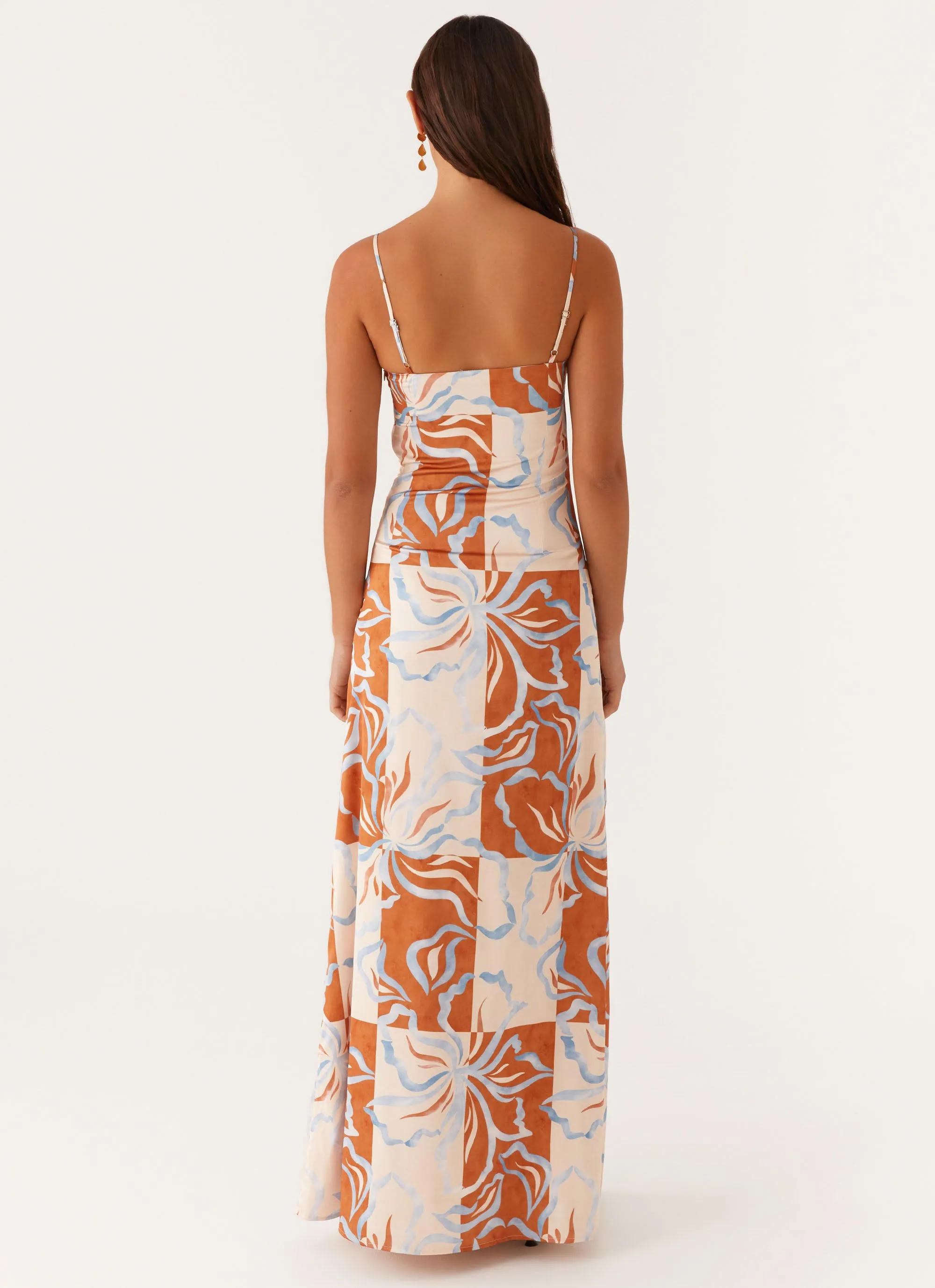 Fresh Mood Ceremony Ready Aster Bloom Maxi Dress - Orange Blue Floral