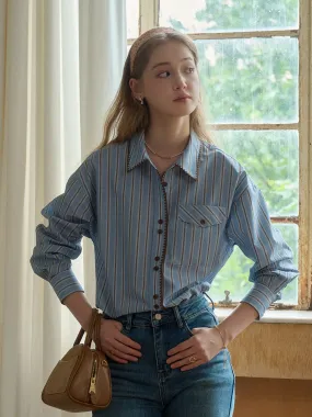 Odor Control Finish Astrid Lapel Pocket Stripe Blouse