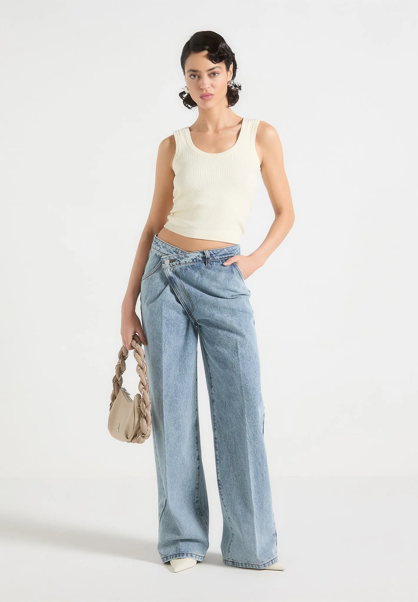 Shopping Day High Quality Weekend Style Astrid - Wrapover Wide Leg Jeans - Mid Blue