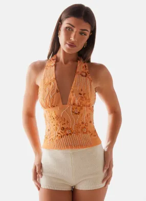 QuickRelease Atlanta Sequin Halter Top - Orange