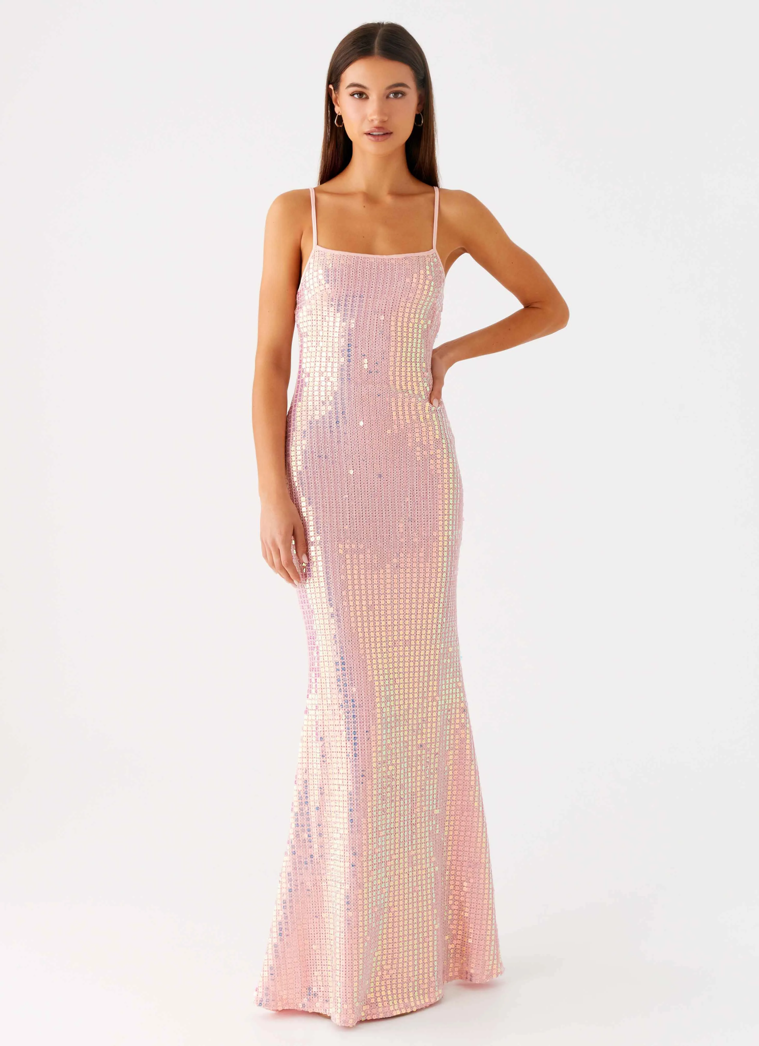 Attitude Knit Sequin Maxi Dress - Iridescent Pink NonSlipClosure