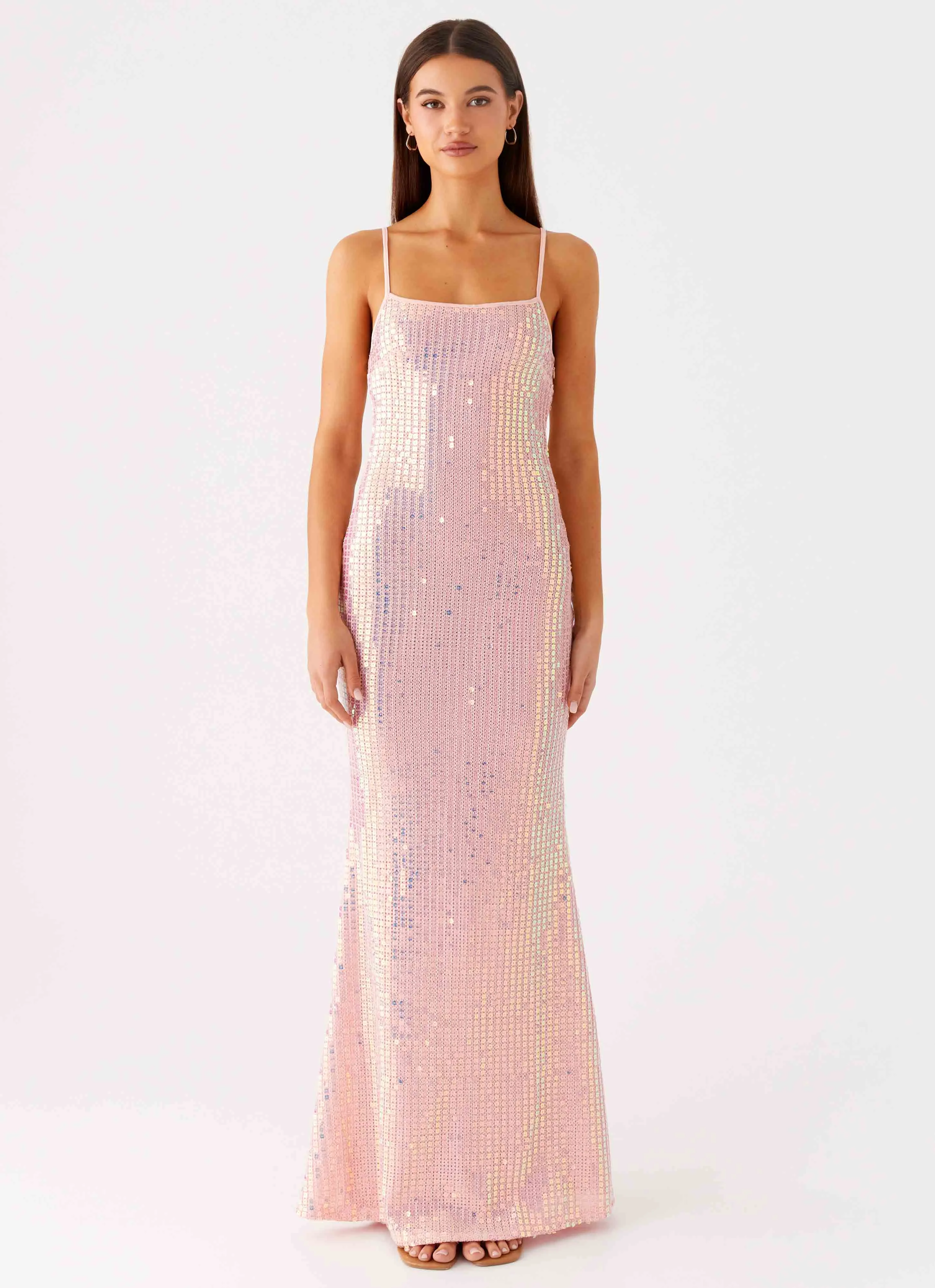 Elastic-Cuff Multipurpose Attitude Knit Sequin Maxi Dress - Iridescent Pink