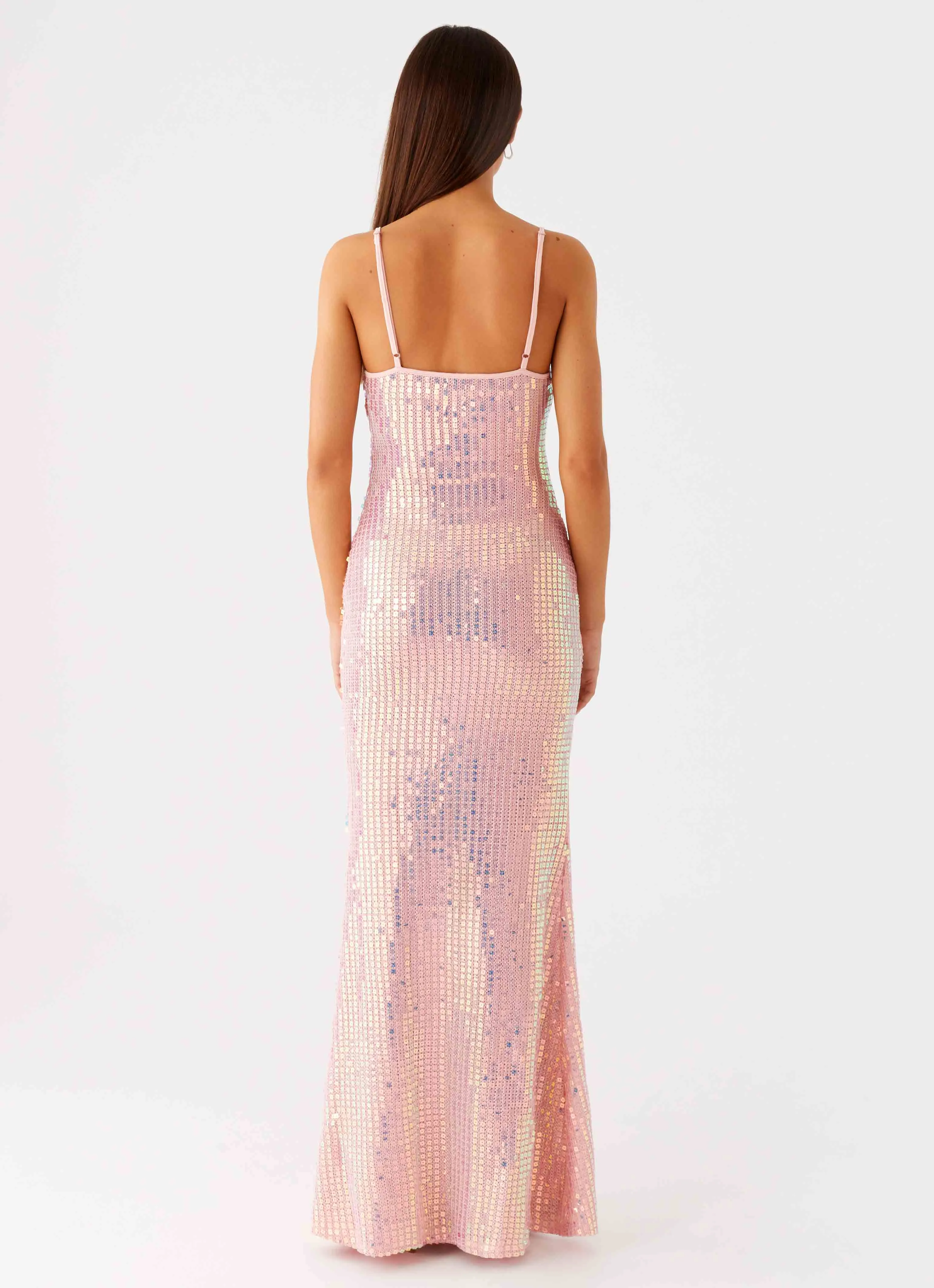 Attitude Knit Sequin Maxi Dress - Iridescent Pink Elastic-Cuff