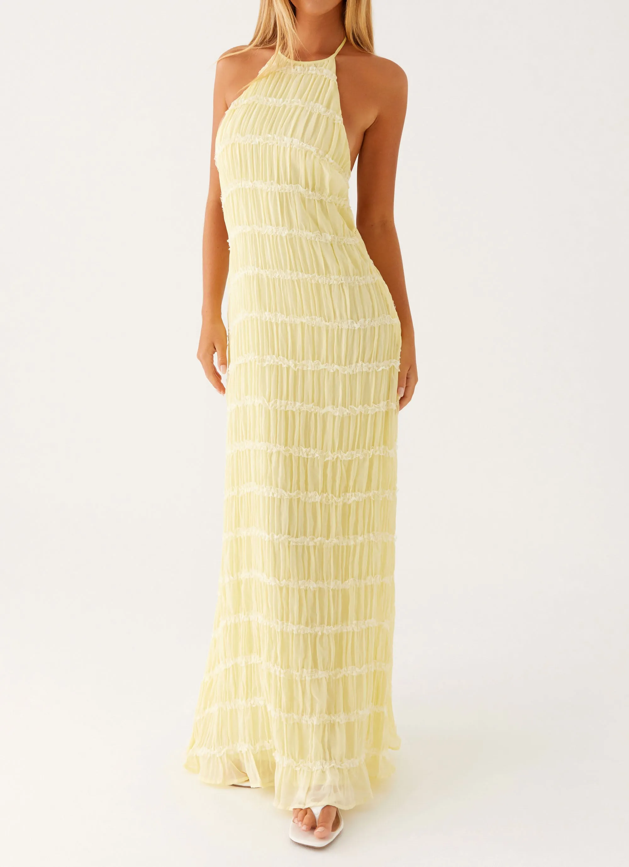 Romantic Vibes Basic Fashion Aullie Maxi Dress - Yellow