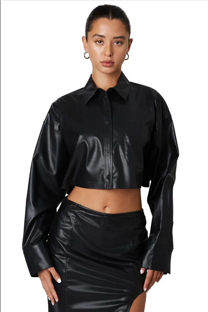 Stretchable Blend Austin Button Up Crop