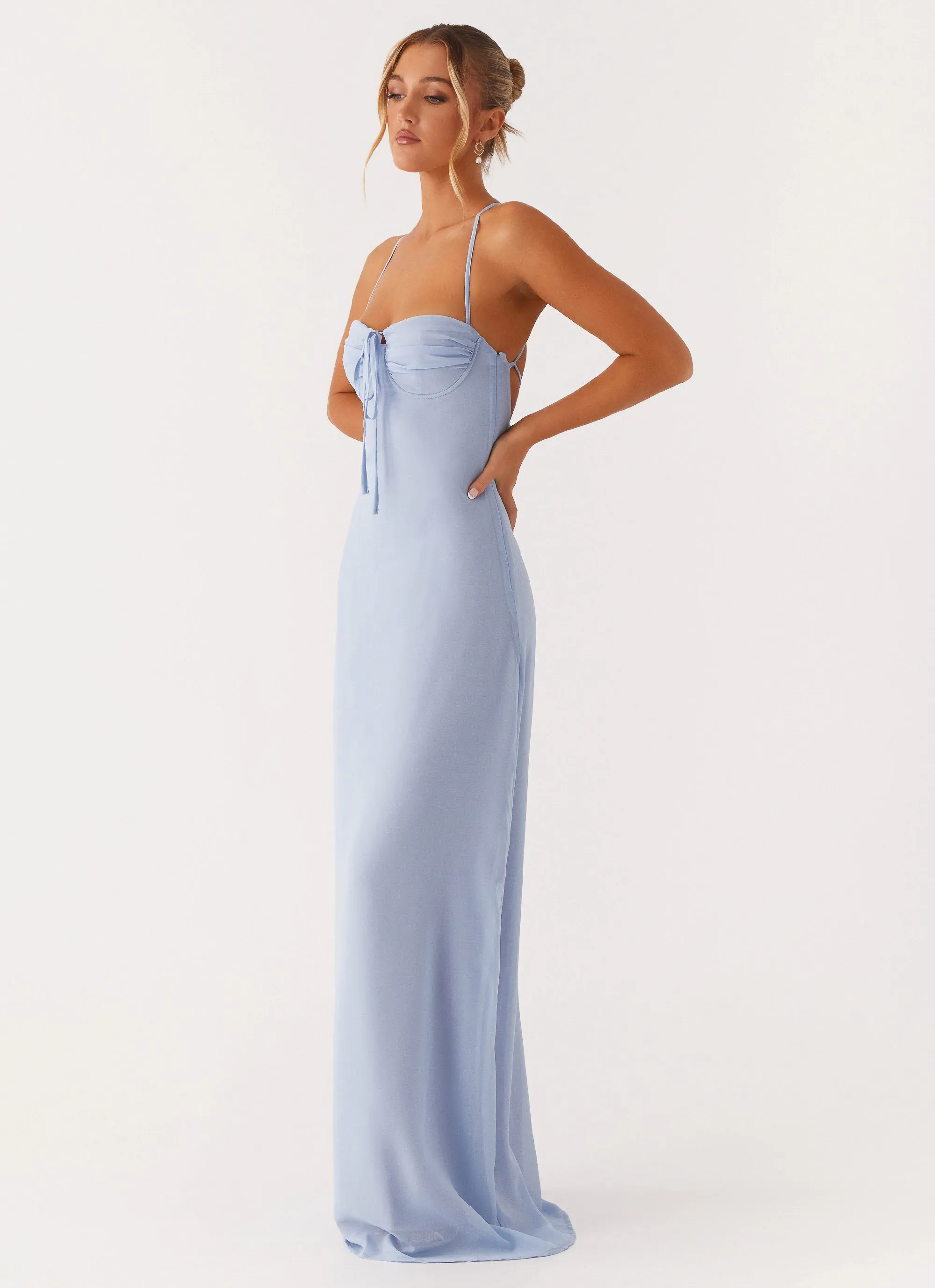 Balloon-Sleeve Aveline Bustier Maxi Dress - Blue