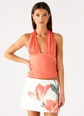 Avena Halter Top - Coral MoistureWickingMaterial Circular Knit Technology