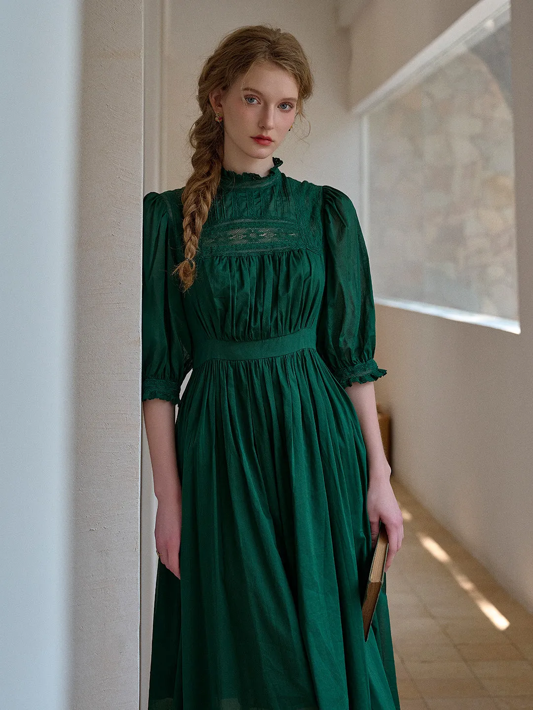 Cap-Sleeve Averie Lace Panel Emerald Green Dress
