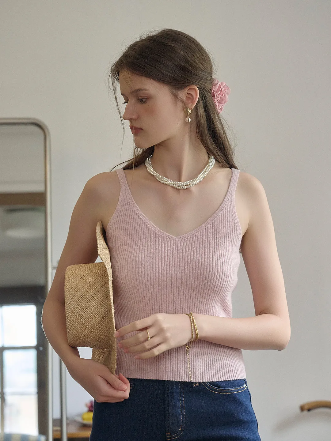 Avianna V-Neck Knit Camisole Top LowProfileZipperSystem Relaxed Crew Neck Opening