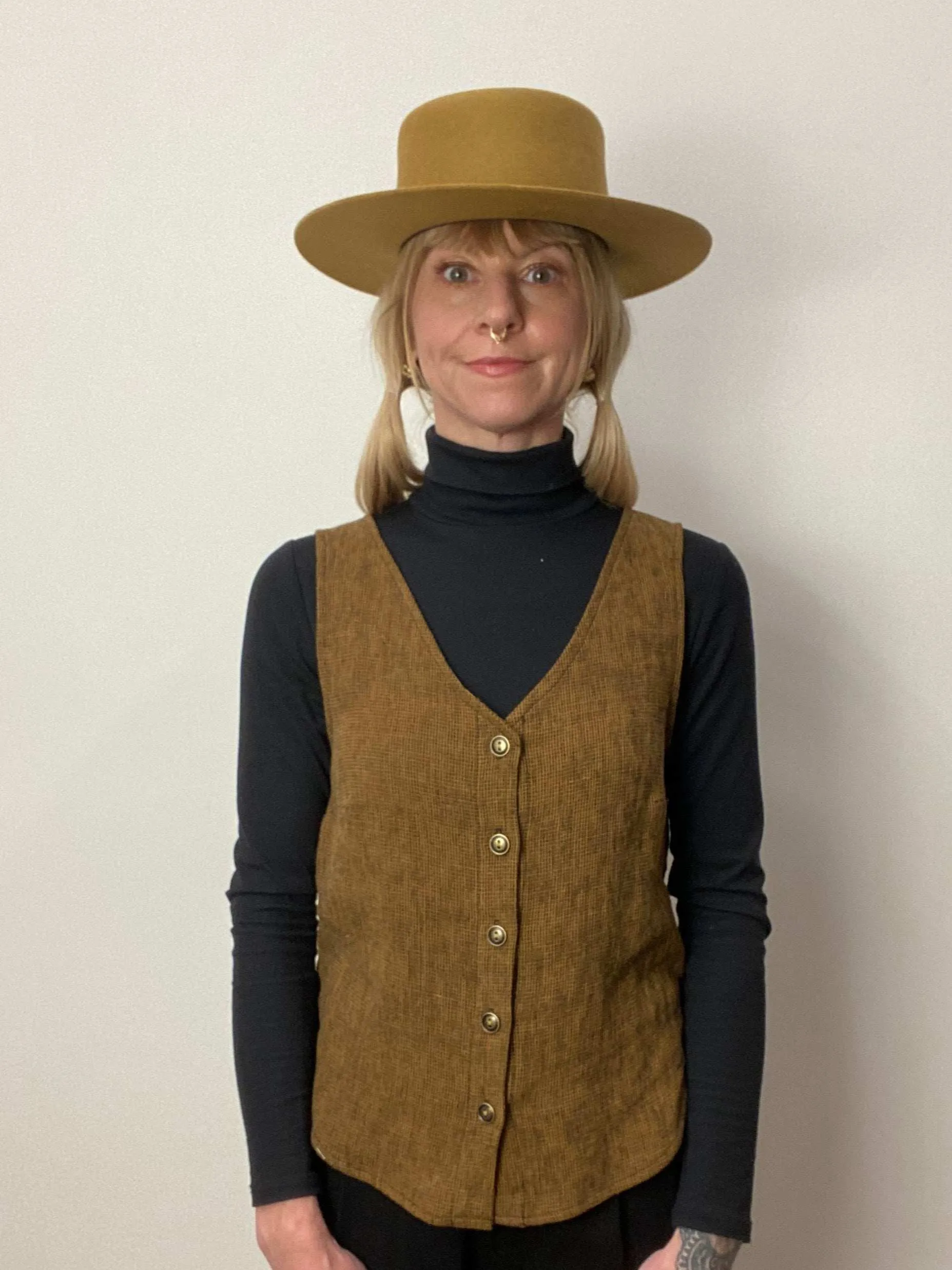 Aviva Top in Golden Checker ReflectiveTrim EcoCertified Textile