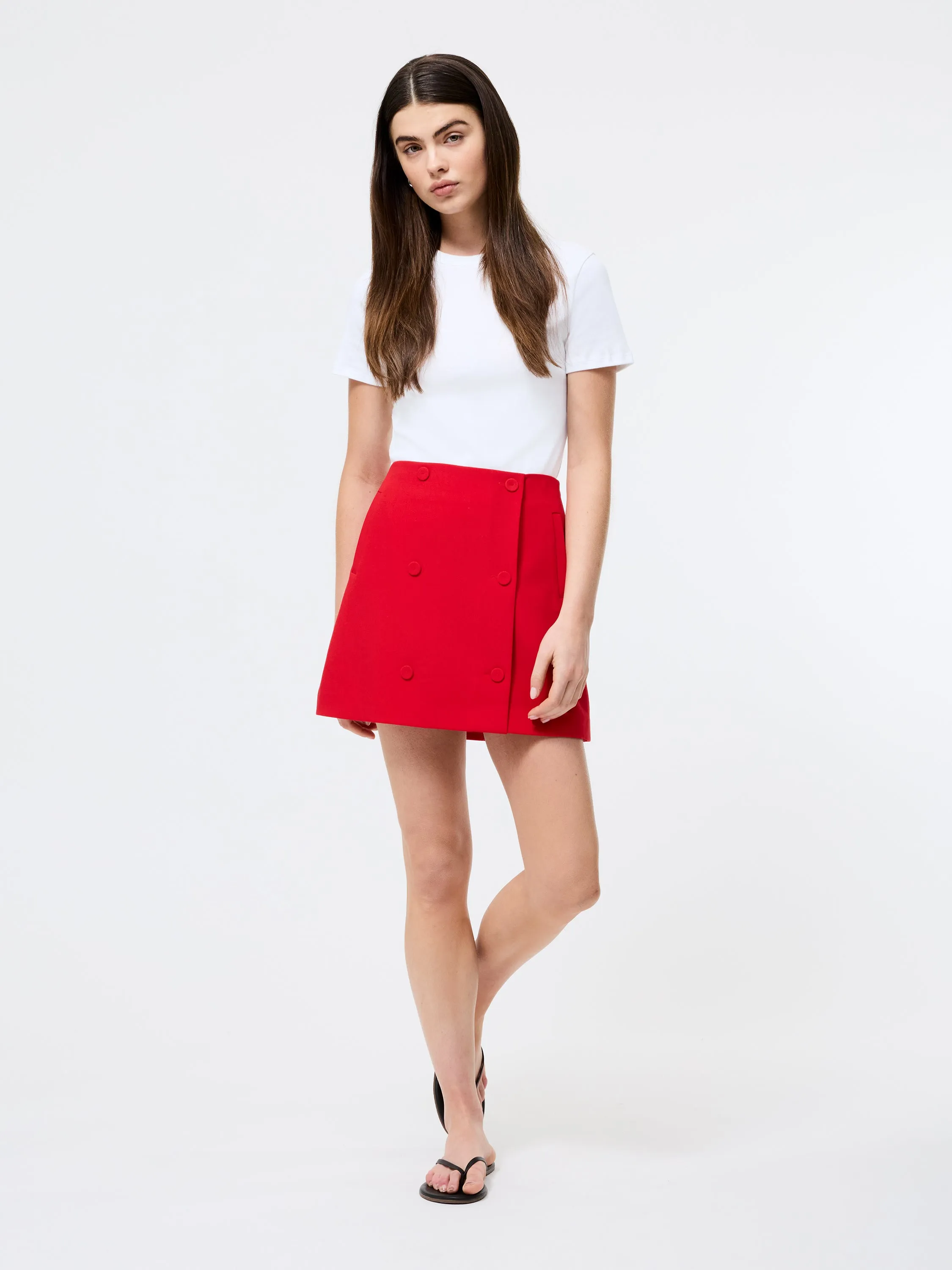 Azra Twill Double Breasted Mini Skirt Pleated design