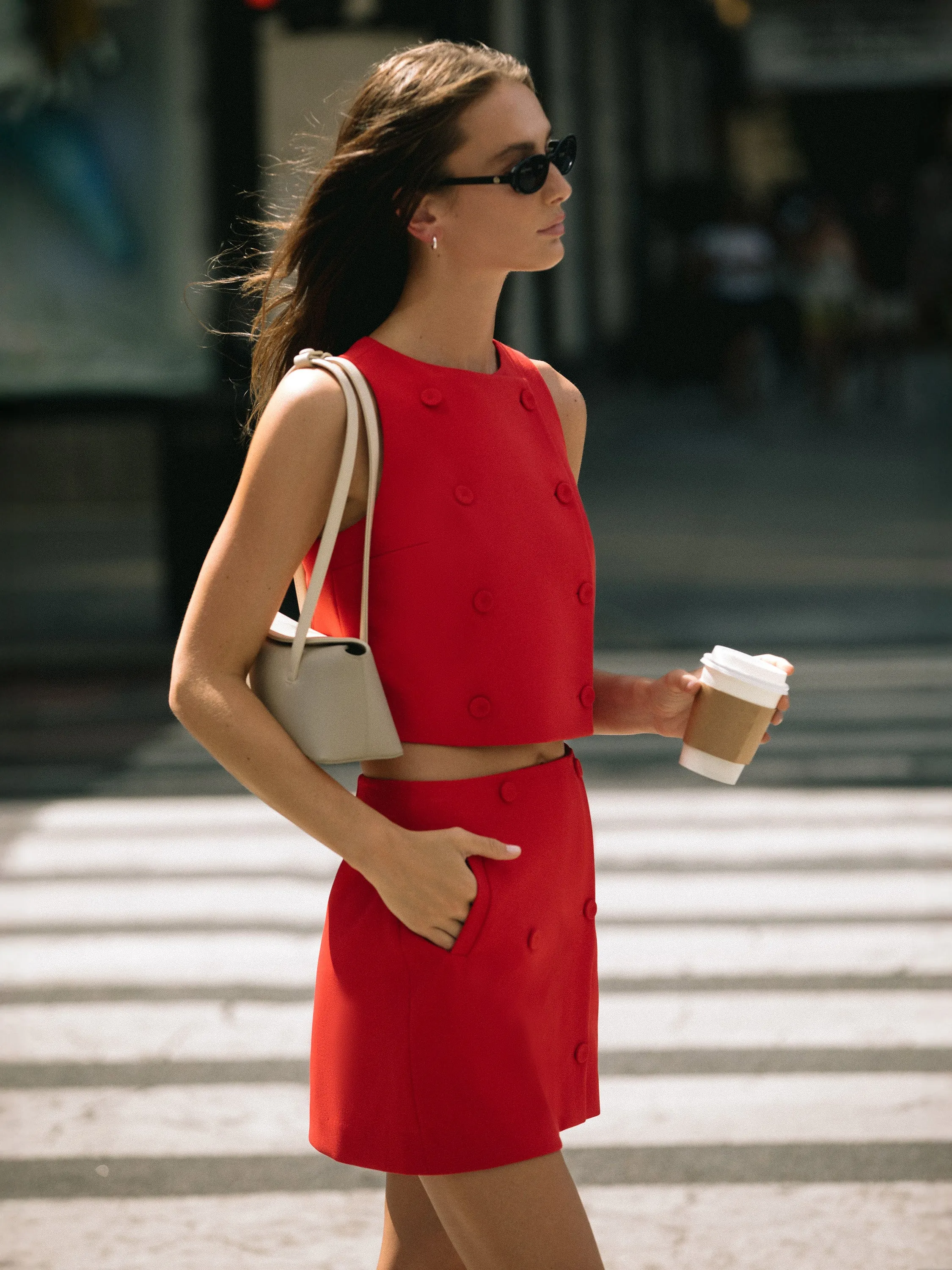 Non Irritating Texture Day Ready Azra Twill Double Breasted Mini Skirt