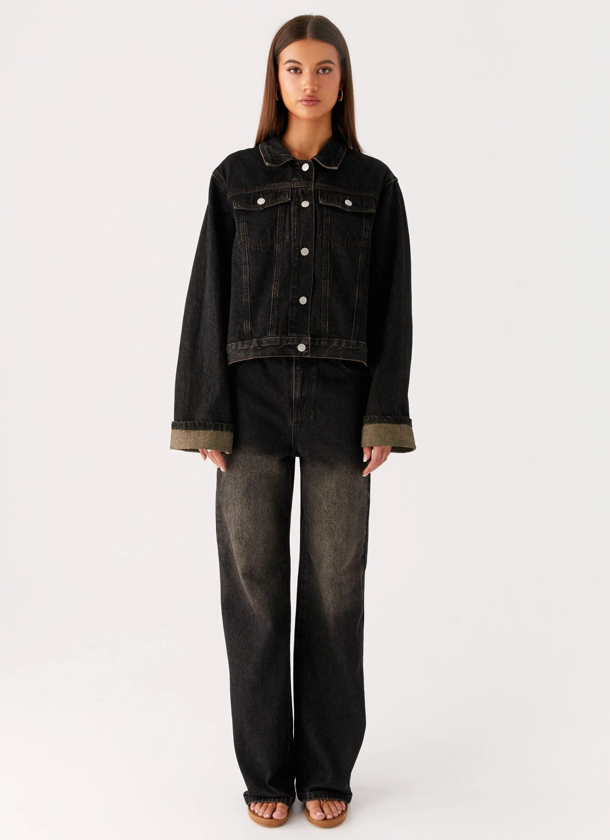 Back Again Oversized Denim Jacket - Acid Charcoal Everyday Comfort