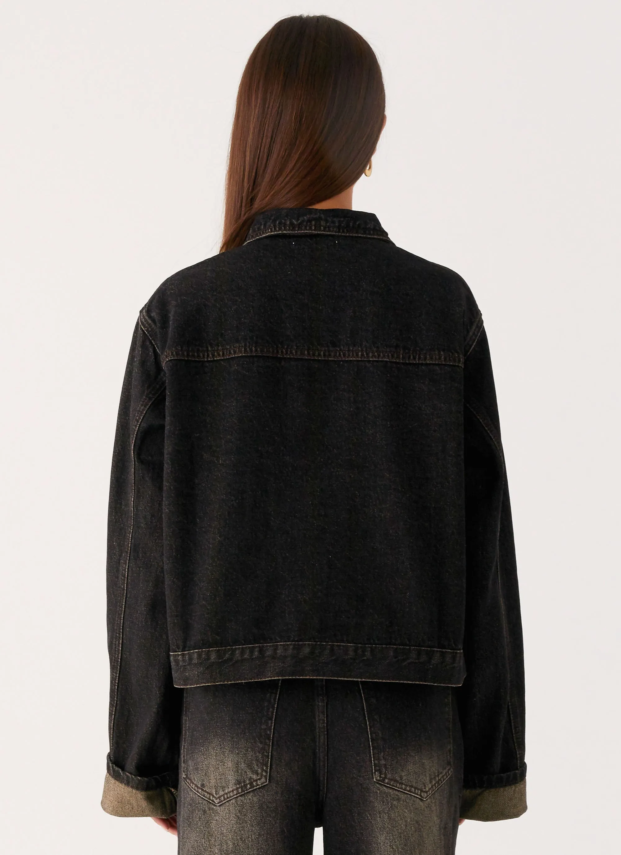 Taped Seams Plan Back Again Oversized Denim Jacket - Acid Charcoal